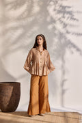 Tangerine woven striped pants with smoking details