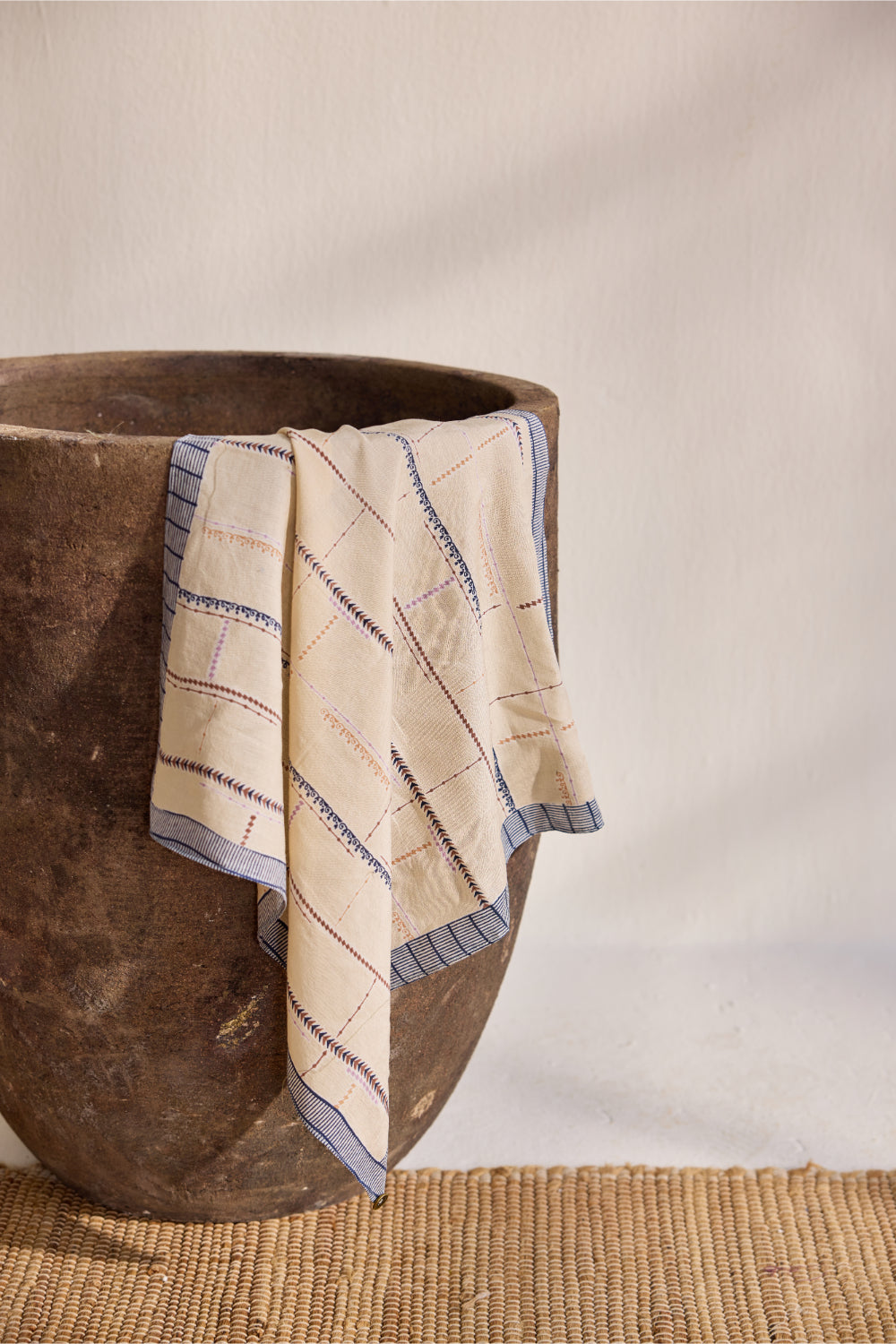 Ecru bamboo cotton tribal printed scarf