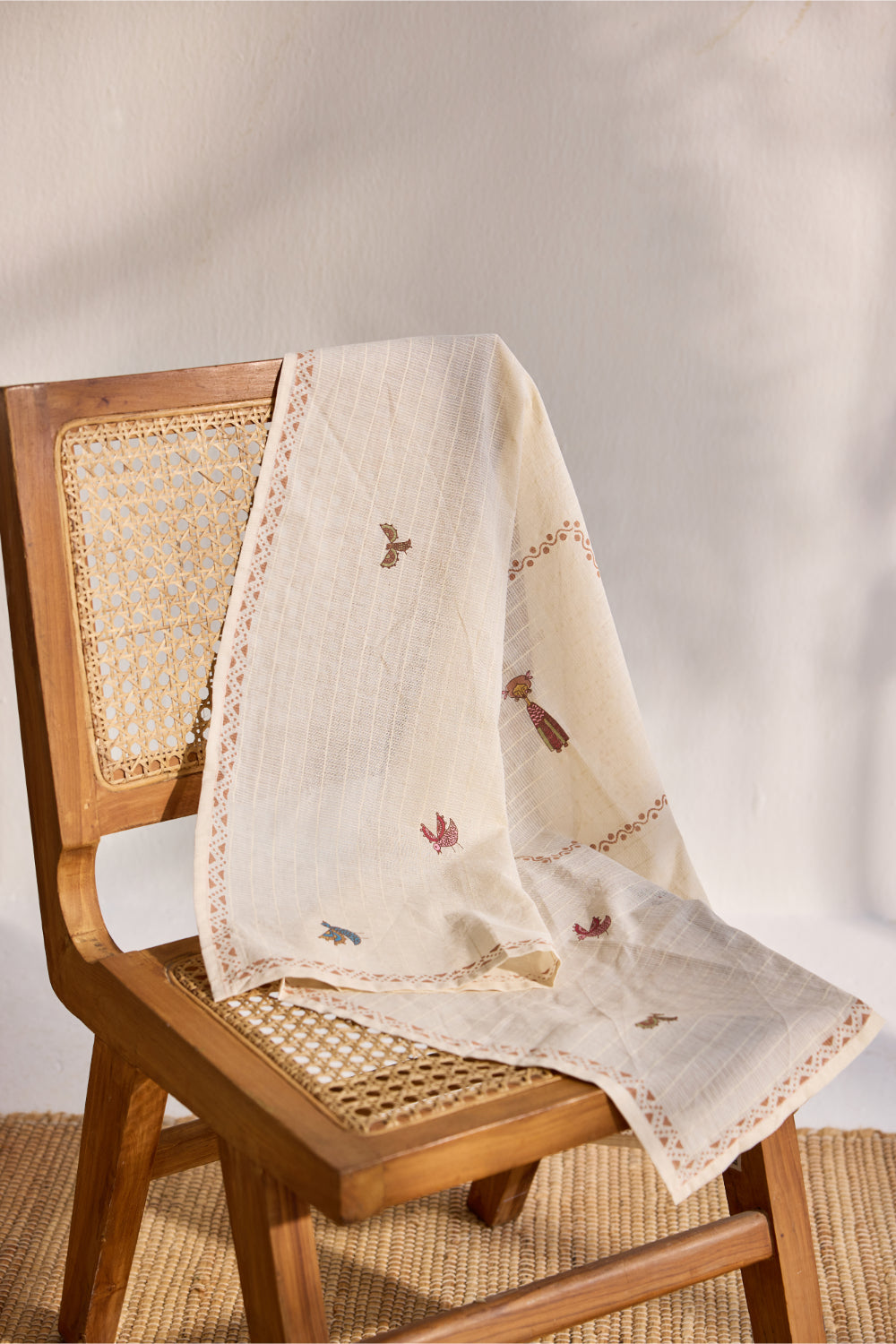 Beige bamboo cotton printed scarf