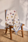 Ecru multi cat printed scarf