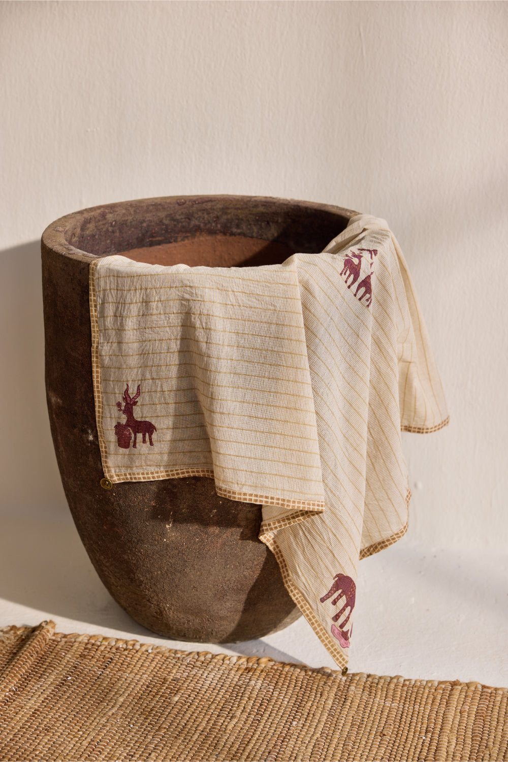 Beige bamboo cotton reindeer printed scarf