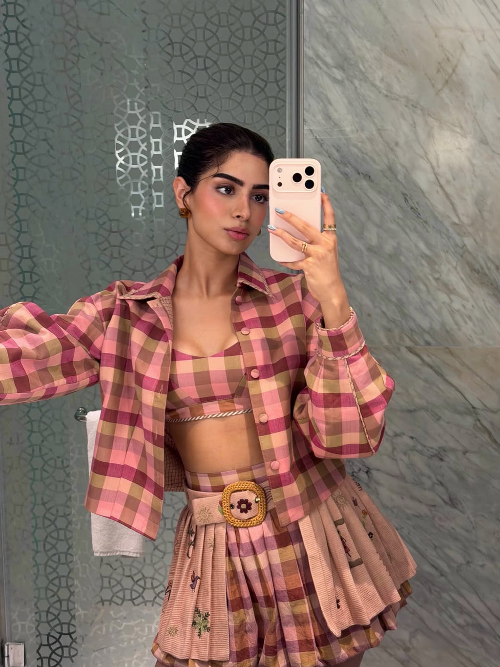 Kushi Kapoor in Blush Check Bloom Set