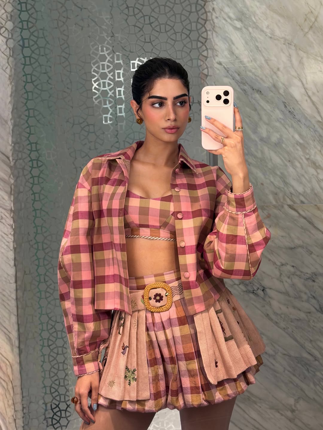 Kushi Kapoor in Blush Check Bloom Set